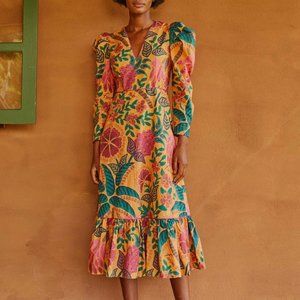 NWT Yellow Orange Flowerdoscopic Midi Casual Maxi Dress